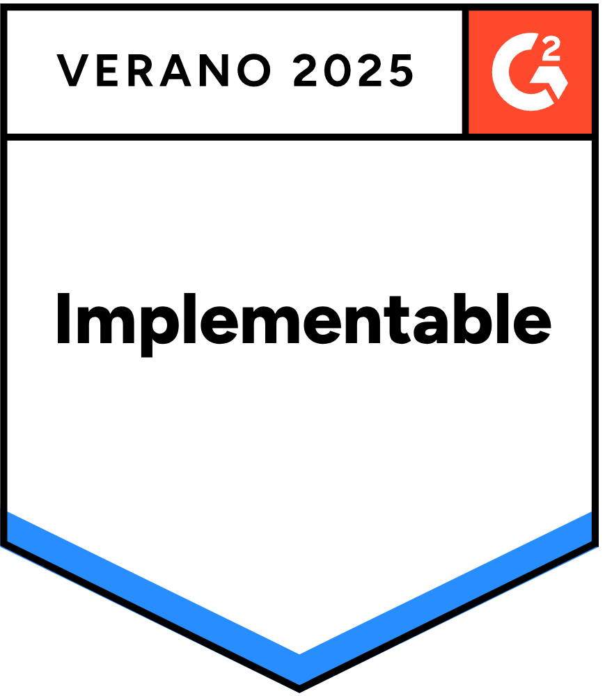 nsignia de Premio G2 para HubSpot CRM: Más Fácil de Implementar, Primavera de 2025