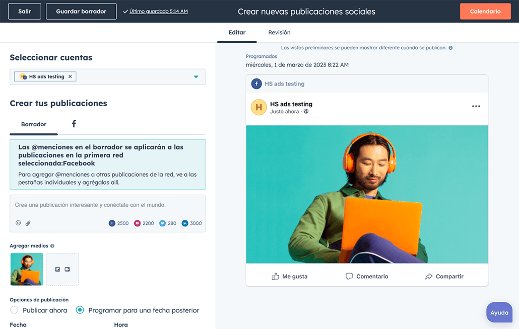 hubspor social media gestión de redes sociales dashboard